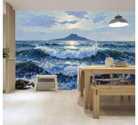 XLMING Île Reflets Du Soleil Vagues Paysage Marin Art 3D Papier Peint Premium Texturé Soie Bureau Salle à Manger Salon Chambre Coucher Canapé TV Mur-350cm×256cm