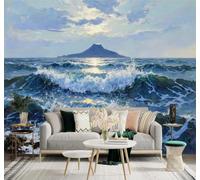 XLMING Île Reflets Du Soleil Vagues Paysage Marin Art 3D Papier Peint Texture Soyeuse Intissé Salle à Manger Bureau Canapé Chambre Salon TV Mur-350cm×256cm
