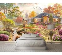 XLMING Jardin Forêt Plantes Oiseaux Architecture 3D Papier Peint Premium Texturé Soie Bureau Salle à Manger Salon Chambre Coucher Canapé TV Mur-400cm×280cm