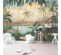 XLMING Jardinage Fraîche Peinte À La Main Nostalgie Vintage Cocotier 3D Papier Peint Texture Soyeuse Intissé Salle à Manger Bureau D'étude Canapé Chambre Salon TV Mur-150cm×105cm