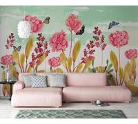 XLMING Jardinage Simple Fleur Rose Papillon 3D Papier Peint Luxe Décoration Manger Adulte Intérieure Salon Canapé Chambre Fond TV Mur-350cm×256cm