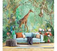 XLMING Jungle Verte Girafe Paon Flamant Rose 3D Papier Peint Luxe Décoration Manger Adulte Intérieure Salon Canapé Chambre Fond TV Mur-430cm×300cm