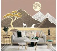 XLMING Lac Doré Cerf Clair De Lune Montagnes Paysage Boisé 3D Papier Peint Texture Soyeuse Intissé Salle à Manger Bureau Canapé Chambre Salon TV Mur-300cm×210cm
