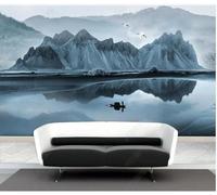 XLMING Landscape À L'Encre De Chine Oiseaux En Vol Petit Bateau Paysage 3D Papier Peint Premium Texturé Soie Bureau Salle à Manger Salon Chambre Coucher Canapé TV Mur-350cm×256cm