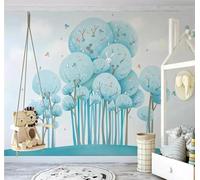 XLMING Lapin Bleu De La Forêt De Bande Dessinée Oiseau Volant 3D Papier Peint Luxe Décoration Manger Adulte Intérieure Salon Canapé Chambre Fond TV Mur-250cm×170cm