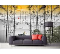 XLMING Lavage À L'Encre Paysage Architecture Bosquet De Bambous Lever Du Soleil 3D Papier Peint Luxe Décoration Manger Adulte Intérieure Salon Canapé Chambre Fond TV Mur-150cm×105cm