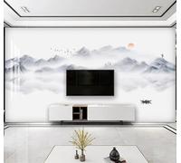 XLMING Lavage À L'Encre Paysage Oiseaux En Vol Lever Du Soleil Arbres 3D Papier Peint Texture Soyeuse Intissé Salle à Manger Bureau D'étude Canapé Chambre Salon TV Mur-250cm×170cm