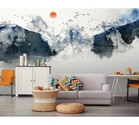 XLMING Lavage À L'Encre Paysage Oiseaux En Vol Lever Du Soleil Art 3D Papier Peint Premium Texturé Soie Bureau Salle à Manger Salon Chambre Coucher Canapé TV Mur-250cm×170cm