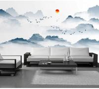 XLMING Lavage À L'Encre Paysage Oiseaux Lever Du Soleil Décor 3D Papier Peint Luxe Décoration Manger Adulte Intérieure Salon Canapé Chambre Fond TV Mur-300cm×210cm