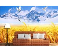 XLMING Les Montagnes Enneigées Les Champs De Blé Dorés Les Oiseaux De Proie 3D Papier Peint Texture Soyeuse Intissé Salle à Manger Bureau D'étude Canapé Chambre Salon TV Mur-200cm×140cm