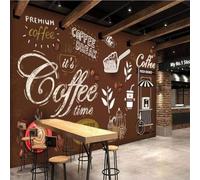 XLMING Lettres Peintes À La Main De L'Artiste Nostalgie Vintage Café 3D Papier Peint Premium Texturé Soie Bureau Salle à Manger Salon Chambre Coucher Canapé TV Mur-350cm×256cm