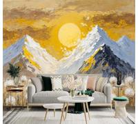 XLMING Lever De Soleil Doré Montagne Enneigée Prairie Fleurs Paysage 3D Papier Peint Texture Soyeuse Intissé Salle à Manger Bureau Canapé Chambre Salon TV Mur-430cm×300cm