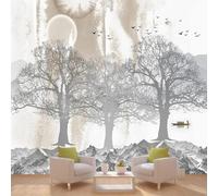 XLMING Ligne Abstraite Dessinée À La Main Oiseaux De Bateau De Forêt 3D Papier Peint Texture Soyeuse Intissé Salle à Manger Bureau D'étude Canapé Chambre Salon TV Mur-430cm×300cm