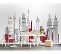XLMING Ligne Artistique Dessinée À La Main Architecture D'Une Grande Ville 3D Papier Peint Texture Soyeuse Intissé Salle à Manger Bureau D'étude Canapé Chambre Salon TV Mur-350cm×256cm