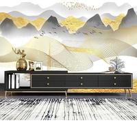 XLMING Ligne D'Art Dessinée À La Main Oiseaux Des Alpes D'Or Papier Peint 3D Soie De Luxe Intissé Bureau Salle à Manger Canapé Chambre Salon TV Mural Décoratif-400cm×280cm