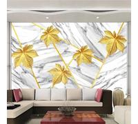 XLMING Lignes Dorées Créatives Effet Marbre Feuille D'Érable 3D Papier Peint Premium Texturé Soie Bureau Salle à Manger Salon Chambre Coucher Canapé TV Mur-250cm×170cm