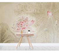 XLMING Lotus Rose Peint À La Main Sur Feuille De Lotus Vintage 3D Papier Peint Premium Texturé Soie Bureau Salle à Manger Salon Chambre Coucher Canapé TV Mur-200cm×140cm