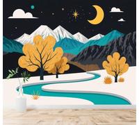 XLMING Lumière De La Lune Sommets Rivières Arbres Paysages D'Automne 3D Papier Peint Premium Texturé Soie Bureau Salle à Manger Salon Chambre Coucher Canapé TV Mur-150cm×105cm