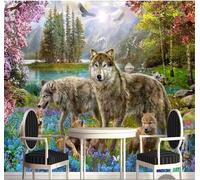 XLMING Lumière Du Soleil Sommets Montagneux Lac Loup Fleurs 3D Papier Peint Texture Soyeuse Intissé Salle à Manger Bureau D'étude Canapé Chambre Salon TV Mur-400cm×280cm