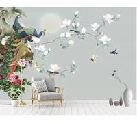 XLMING Lune Blanc Floral Animal Paon 3D Papier Peint Premium Texturé Soie Bureau Salle à Manger Salon Chambre Coucher Canapé TV Mur-430cm×300cm