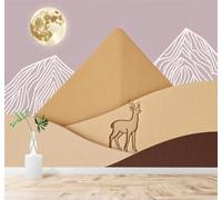 XLMING Lune Dorée Petit Cerf Tons Désertiques Abstrait Montagnes 3D Papier Peint Premium Texturé Soie Bureau Salle à Manger Salon Chambre Coucher Canapé TV Mur-150cm×105cm