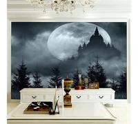 XLMING Lune En Trois Dimensions Château Forêt Vue Nocturne 3D Papier Peint Premium Texturé Soie Bureau Salle à Manger Salon Chambre Coucher Canapé TV Mur-200cm×140cm