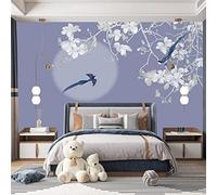 XLMING Lune Minimaliste Branches Fleurs Oiseaux En Vol 3D Papier Peint Premium Texturé Soie Bureau Salle à Manger Salon Chambre Coucher Canapé TV Mur-430cm×300cm