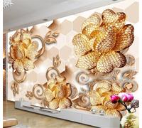 XLMING Luxe Abordable Luxe Doré Diamants Fleurs Papier Peint 3D Soie De Luxe Intissé Bureau Salle à Manger Canapé Chambre Salon TV Mural Décoratif-200cm×140cm