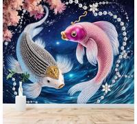 XLMING Luxe Carpes Koï Chatoyantes Pierres Précieuses Eaux Bleues Fleurs 3D Papier Peint Premium Texturé Soie Bureau Salle à Manger Salon Chambre Coucher Canapé TV Mur-200cm×140cm
