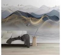 XLMING Luxe Discret Doré Encre De Chine Paysage Oiseaux En Vol 3D Papier Peint Luxe Décoration Manger Adulte Intérieure Salon Canapé Chambre Fond TV Mur-250cm×170cm
