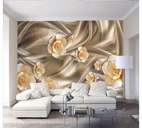 XLMING Luxe Doré Soie Fleurs Bijoux Motifs 3D Papier Peint Luxe Décoration Manger Adulte Intérieure Salon Canapé Chambre Fond TV Mur-400cm×280cm