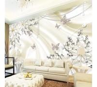 XLMING Luxueux Soie Perles Diamants Fleurs Papillons 3D Papier Peint Premium Texturé Soie Bureau Salle à Manger Salon Chambre Coucher Canapé TV Mur-430cm×300cm