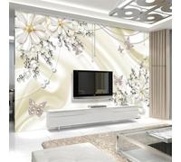 XLMING Luxueux Soie Perles Diamants Fleurs Papillons 3D Papier Peint Texture Soyeuse Intissé Salle à Manger Bureau D'étude Canapé Chambre Salon TV Mur-200cm×140cm