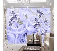 XLMING Magnifique Bijou Papillon Rose Violet Fleur De Perle 3D Papier Peint Texture Soyeuse Intissé Salle à Manger Bureau D'étude Canapé Chambre Salon TV Mur-200cm×140cm