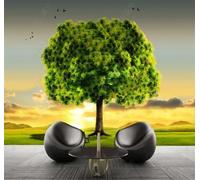 XLMING Magnifique Coucher De Soleil Oiseaux En Vol Arbres Verts 3D Papier Peint Luxe Décoration Manger Adulte Intérieure Salon Canapé Chambre Fond TV Mur-430cm×300cm