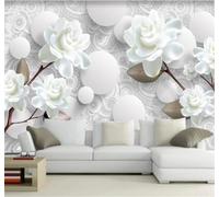 XLMING Magnifique En Relief Blanc Fleur De Pivoine Boule 3D Papier Peint Luxe Décoration Manger Adulte Intérieure Salon Canapé Chambre Fond TV Mur-350cm×256cm