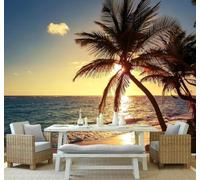 XLMING Magnifique Plage Coucher De Soleil Cocotiers Vue Sur La Mer Papier Peint 3D Soie De Luxe Intissé Bureau Salle à Manger Canapé Chambre Salon TV Mural Décoratif-400cm×280cm