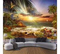 XLMING Magnifique Soirée Coucher De Soleil Plage De L'Île Paysage Marin Cocotier 3D Papier Peint Texture Soyeuse Intissé Salle à Manger Bureau D'étude Canapé Chambre Salon TV Mur-200cm×140cm