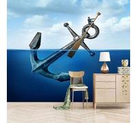 XLMING Mer Bleue Figures Ancre De Bateau Ciel 3D Papier Peint Texture Soyeuse Intissé Salle à Manger Bureau D'étude Canapé Chambre Salon TV Mur-300cm×210cm