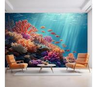XLMING Mer Bleue Soleil Corail Petits Poissons 3D Papier Peint Texture Soyeuse Intissé Salle à Manger Bureau D'étude Canapé Chambre Salon TV Mur-350cm×256cm