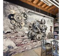 XLMING Métal Mécanique Engrenages Rétro Délabré Mur De Briques 3D Papier Peint Texture Soyeuse Intissé Salle à Manger Bureau D'étude Canapé Chambre Salon TV Mur-150cm×105cm