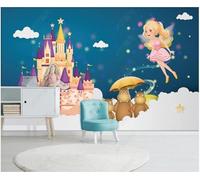 XLMING Mignon Cartoon Fairy Castle White Clouds Art 3D Papier Peint Texture Soyeuse Intissé Salle à Manger Bureau D'étude Canapé Chambre Salon TV Mur-200cm×140cm