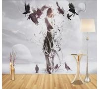 XLMING Minimaliste Abstrait Beau Personnages Corbeaux Arbres 3D Papier Peint Texture Soyeuse Intissé Salle à Manger Bureau D'étude Canapé Chambre Salon TV Mur-200cm×140cm