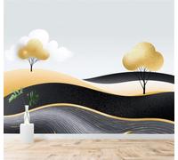XLMING Minimaliste Arbres Dorés Abstrait Vagues Noires Et Grises Collines 3D Papier Peint Texture Soyeuse Intissé Salle à Manger Bureau Canapé Chambre Salon TV Mur-400cm×280cm