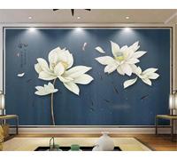 XLMING Minimaliste Blanc Lotus Libellule Petit Poisson 3D Papier Peint Premium Texturé Soie Bureau Salle à Manger Salon Chambre Coucher Canapé TV Mur-200cm×140cm