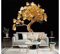 XLMING Minimaliste Bonsaï Doré Arbres Feuilles Métalliques Pierres Zen 3D Papier Peint Premium Texturé Soie Bureau Salle à Manger Salon Chambre Coucher Canapé TV Mur-430cm×300cm