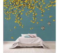 XLMING Minimaliste Créatif Doré Feuilles De Ginkgo Oiseaux En Vol 3D Papier Peint Luxe Décoration Manger Adulte Intérieure Salon Canapé Chambre Fond TV Mur-250cm×170cm