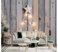 XLMING Minimaliste Créatif Mur En Bois Guirlande Lumineuse Arbres 3D Papier Peint Texture Soyeuse Intissé Salle à Manger Bureau Canapé Chambre Salon TV Mur-200cm×140cm