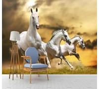 XLMING Minimaliste Créatif Rétro Galopant Cheval Blanc 3D Papier Peint Texture Soyeuse Intissé Salle à Manger Bureau D'étude Canapé Chambre Salon TV Mur-150cm×105cm