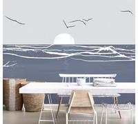 XLMING Minimaliste Dessin À La Main Lever Du Soleil Mer Mouettes 3D Papier Peint Luxe Décoration Manger Adulte Intérieure Salon Canapé Chambre Fond TV Mur-350cm×256cm